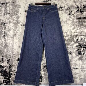 Spanx Wide Ultra Wide Leg Jeans Womens Size Extra Large Dark Wash Raw Indigo